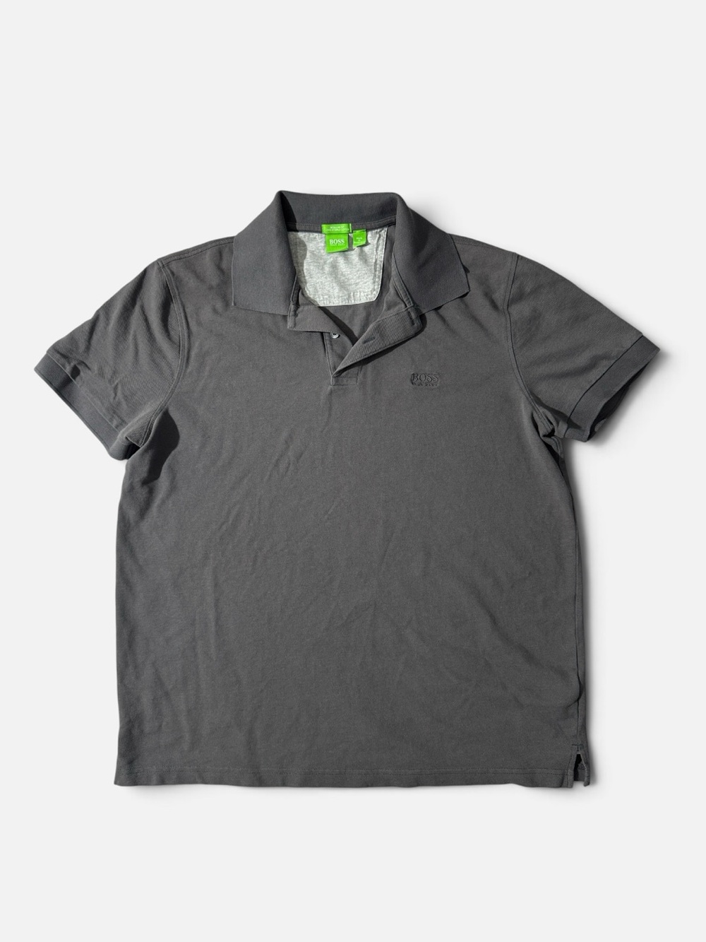 Hugo Boss mens 2XL XXL grey solid regular fit long staple cotton polo shirt EUC